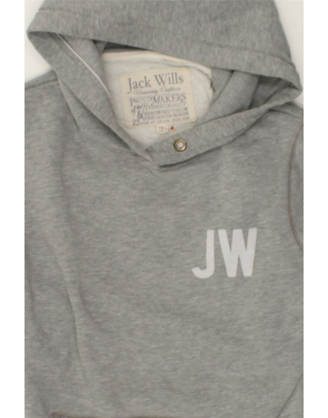 JACK WILLS Womens Graphic Hoodie Jumper UK 12 Medium Grey Cotton | Vintage Jack Wills | Thrift | Second-Hand Jack Wills | Used Clothing | Messina Hembry 