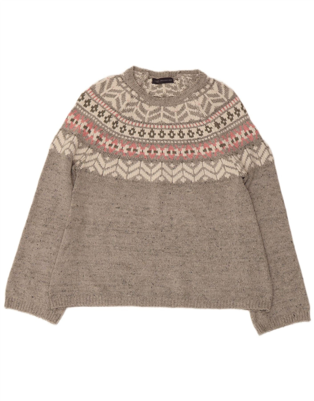 Marks & Spencer Γυναικείο πουλόβερ με λαιμόκαυστο UK 12 Medium Grey Fair Isle