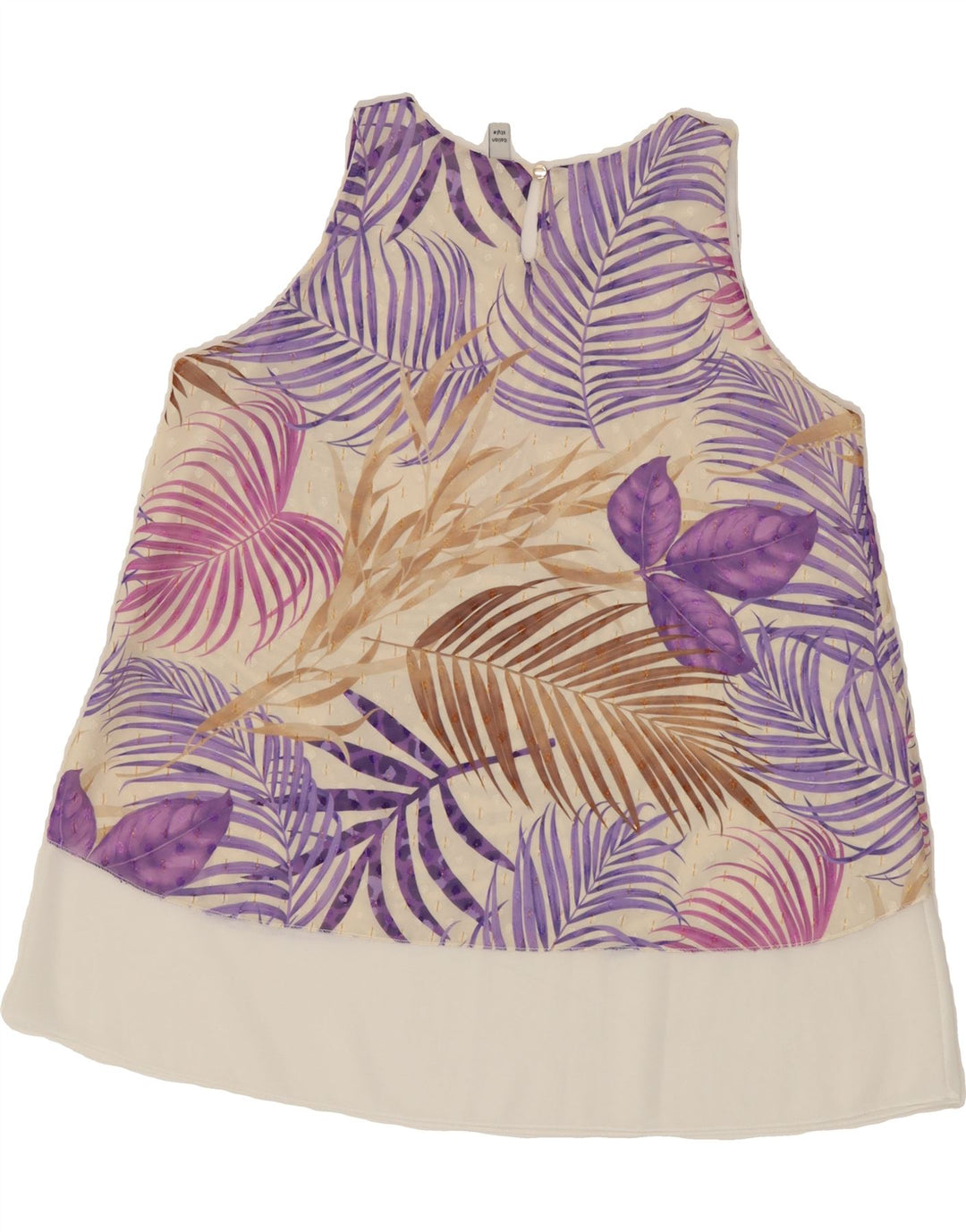 VINTAGE Womens Sleeveless Blouse Top UK 14 Medium White Floral Polyester Vintage Vintage and Second-Hand Vintage from Messina Hembry 