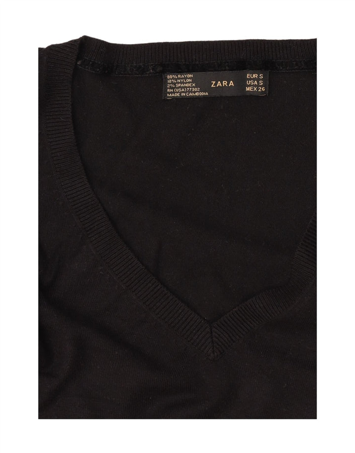 Zara Γυναικείο πουλόβερ με V λαιμόκοψη UK 8 Small Black Rayon
