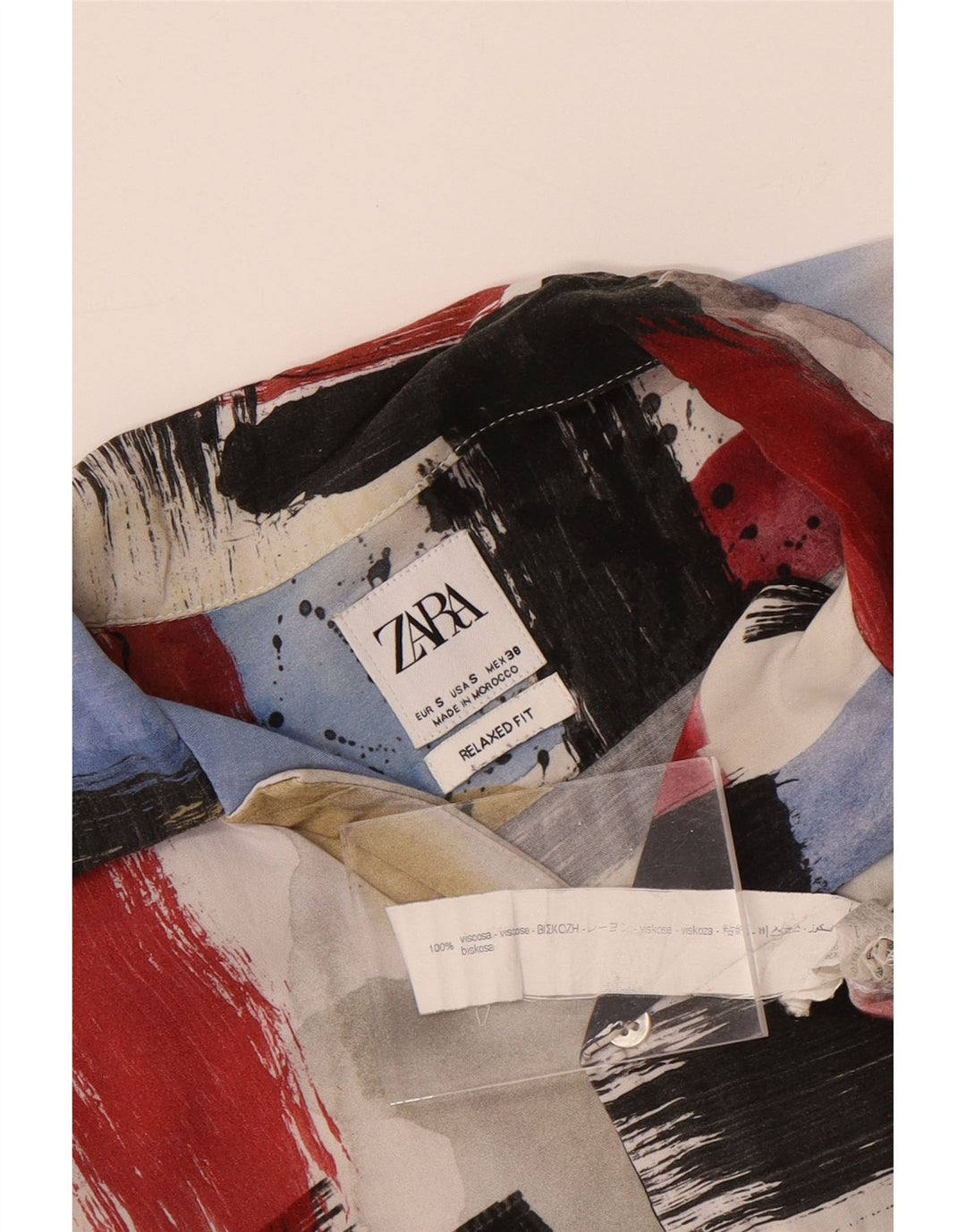 Zara Ανδρικό κοντομάνικο πουκάμισο με χαλαρή εφαρμογή Μικρό πολύχρωμο γεωμετρικό