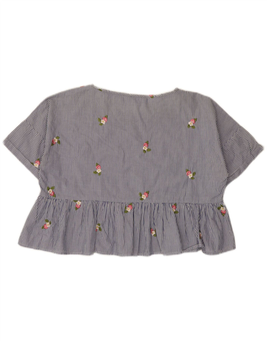 Zara Γυναικεία Μπλούζα Oversized Crop Top UK 10 Small Blue Pinstripe Cotton