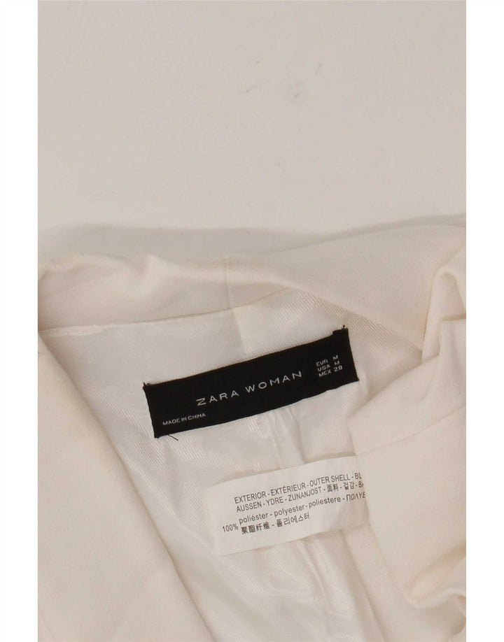 Zara Γυναικείο Μπουφάν 3/4 Μανίκι Ανοιχτό Μπλέιζερ UK 14 Μεσαίο Λευκό Πολυεστέρας