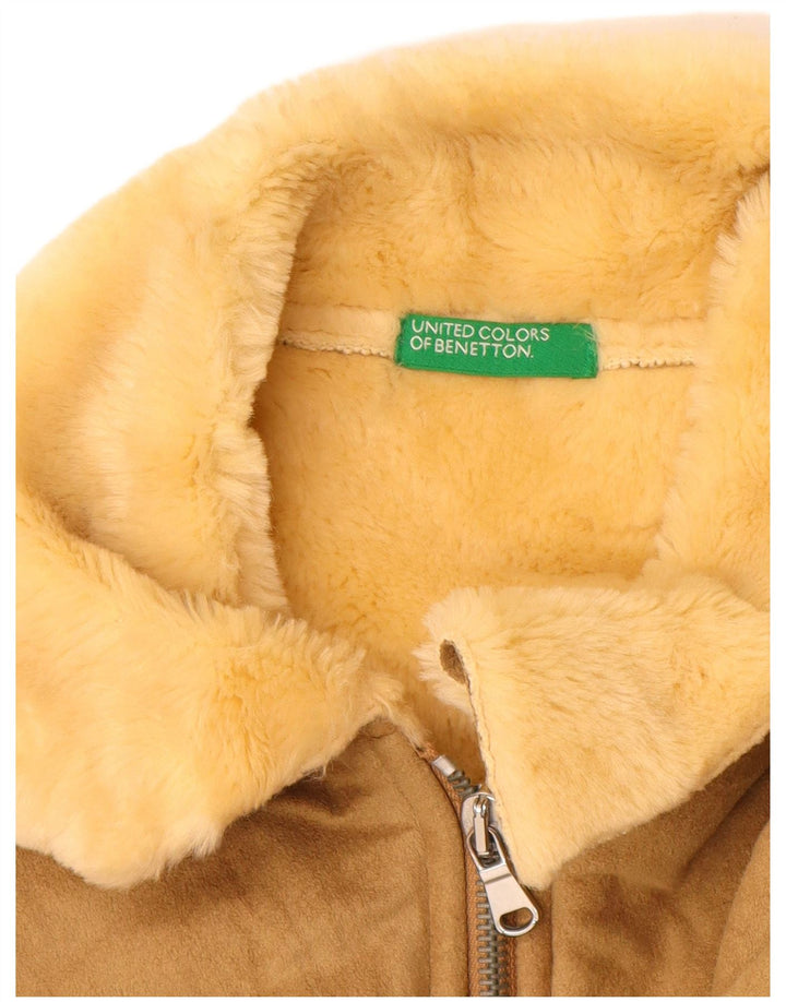 BENETTON Γυναικείο παλτό Sherpa UK 10 Small Beige Modacryl