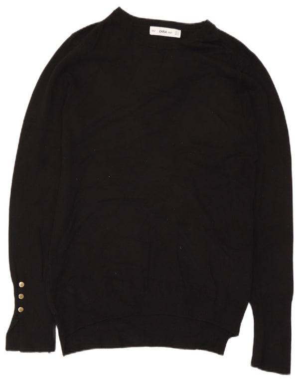 Zara Γυναικείο πουλόβερ με λαιμόκοψη UK 12 Medium Μαύρο