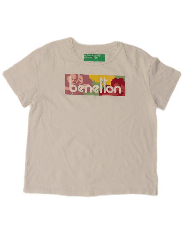 Γυναικείο γραφικό μπλουζάκι Benetton Top UK 14 Μεσαίο λευκό βαμβακερό