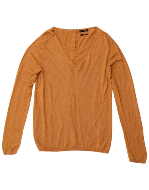 MASSIMO DUTTI Γυναικείο πουλόβερ με V λαιμόκοψη UK 14 μεγάλο καφέ βαμβακερό
