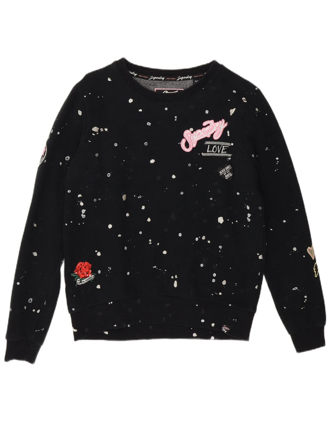 SUPERDRY Γυναικείο φούτερ μεγάλου μεγέθους Jumper UK 10 Small Black Spotted
