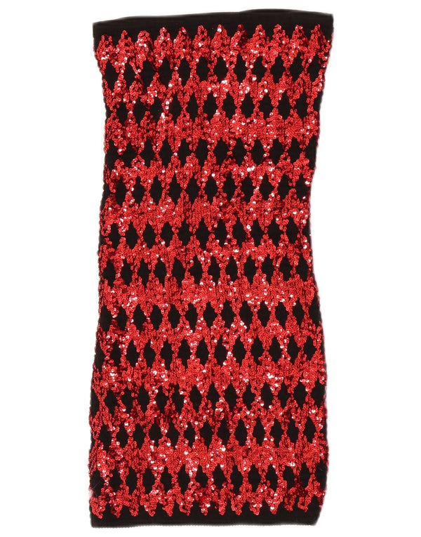 Vintage γυναικείο μίνι στράπλες φόρεμα UK 4 XS Red Argyle/Diamond Polyester