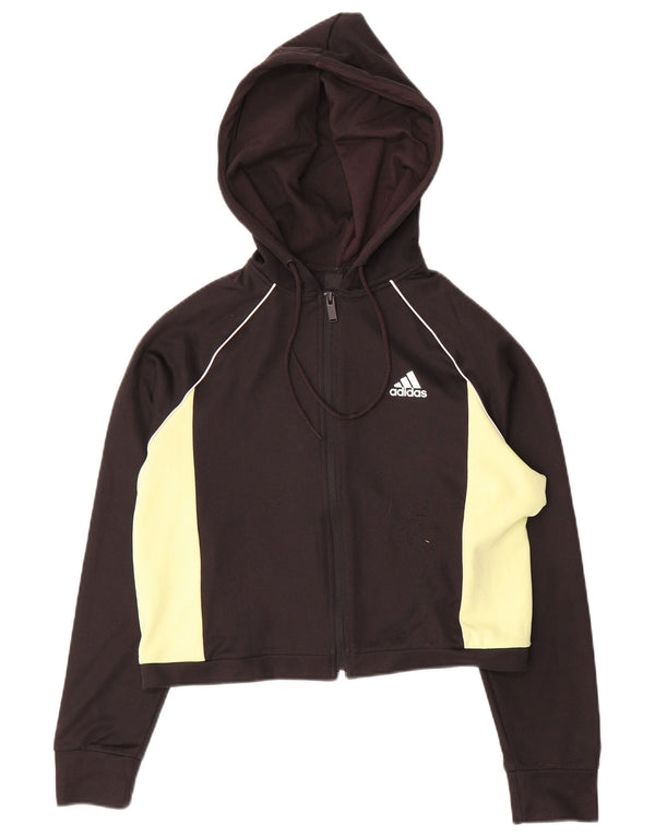 Adidas Womens Crop Zip Hoodie Sweater UK 10 Small Black Colourblock