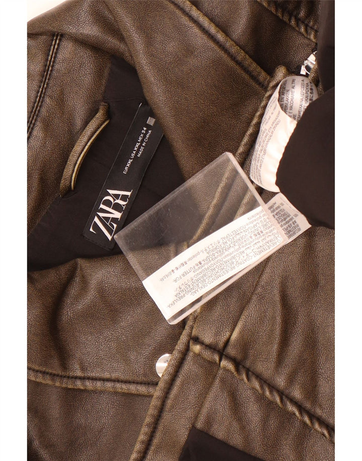 Zara γυναικείο μπουφάν ποδηλάτου από συνθετικό δέρμα UK 20 2XL καφέ πολυουρεθάνης