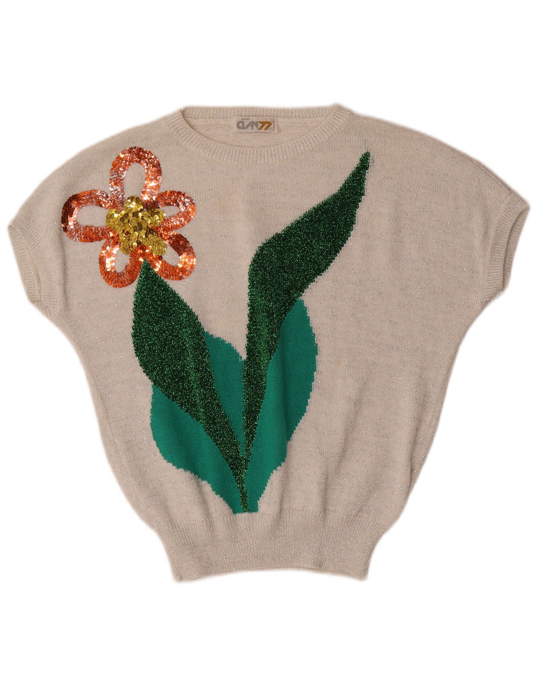 VINTAGE Γυναικείο πουλόβερ με λαιμόκαυστο UK 16 Large Off White Floral