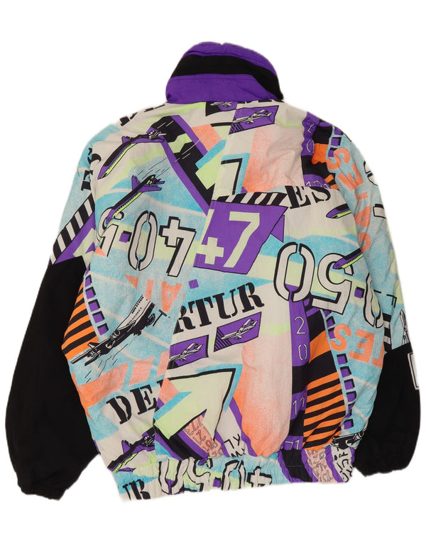 Ανδρικό vintage γραφικό μπουφάν σκι με κουκούλα UK 40 μεγάλο πολύχρωμο πολυαμίδιο