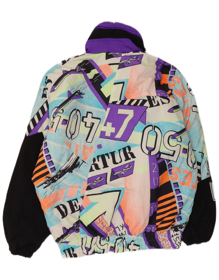 Ανδρικό vintage γραφικό μπουφάν σκι με κουκούλα UK 40 μεγάλο πολύχρωμο πολυαμίδιο