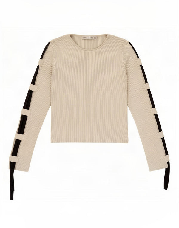 Zara γυναικείο τοπ μακρυμάνικο UK 8 Small Grey Colorblock Viscose