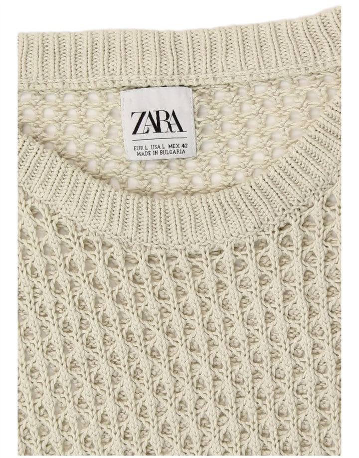 Ανδρικό πουλόβερ Zara See Through Crew Neck Jumper Μεγάλο Μπεζ