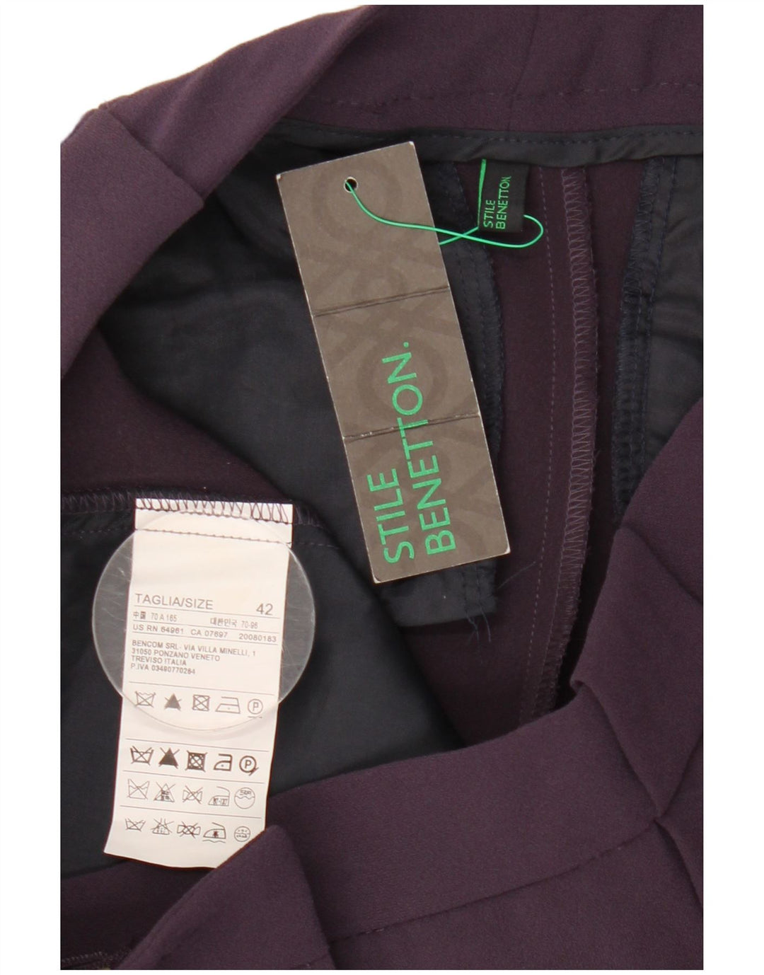 Benetton Γυναικείο Slim παντελόνι Chino IT 42 Medium W30 L28 Purple Polyester