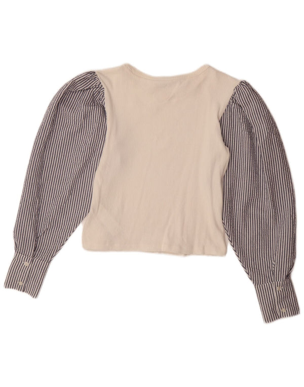 Γυναικεία μακρυμάνικη μπλούζα ZARA Crop UK 12 μεσαία λευκή ρίγα