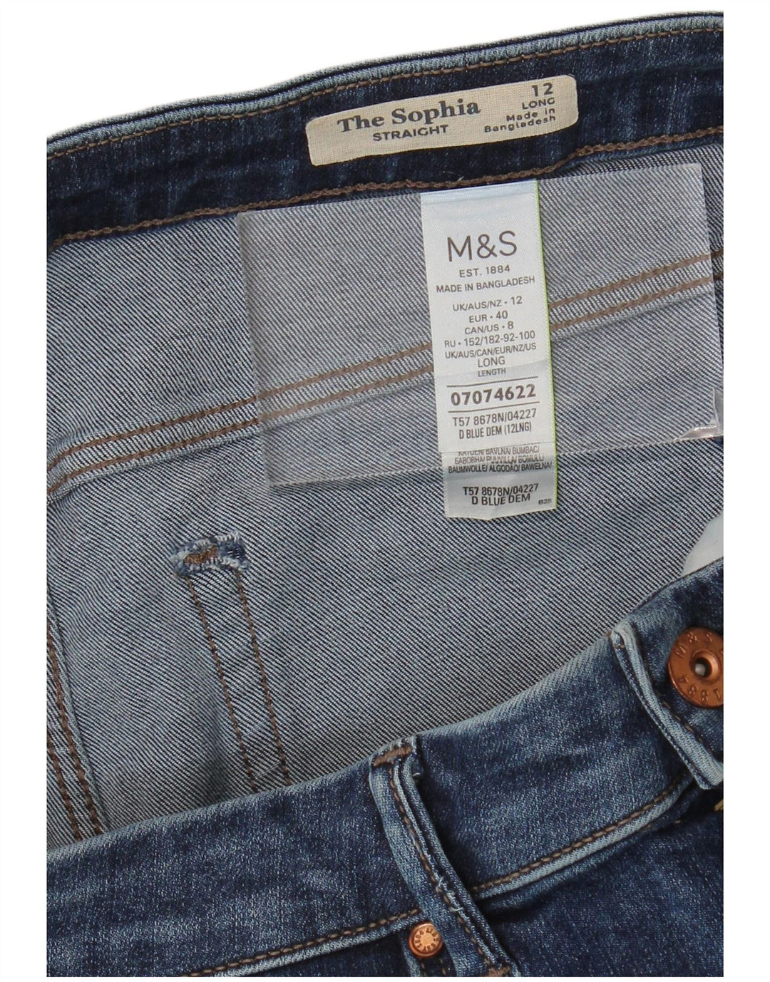 MARKS & SPENCER Γυναικεία Sophia Straight Jeans UK 12 Medium W30 L33 Blue