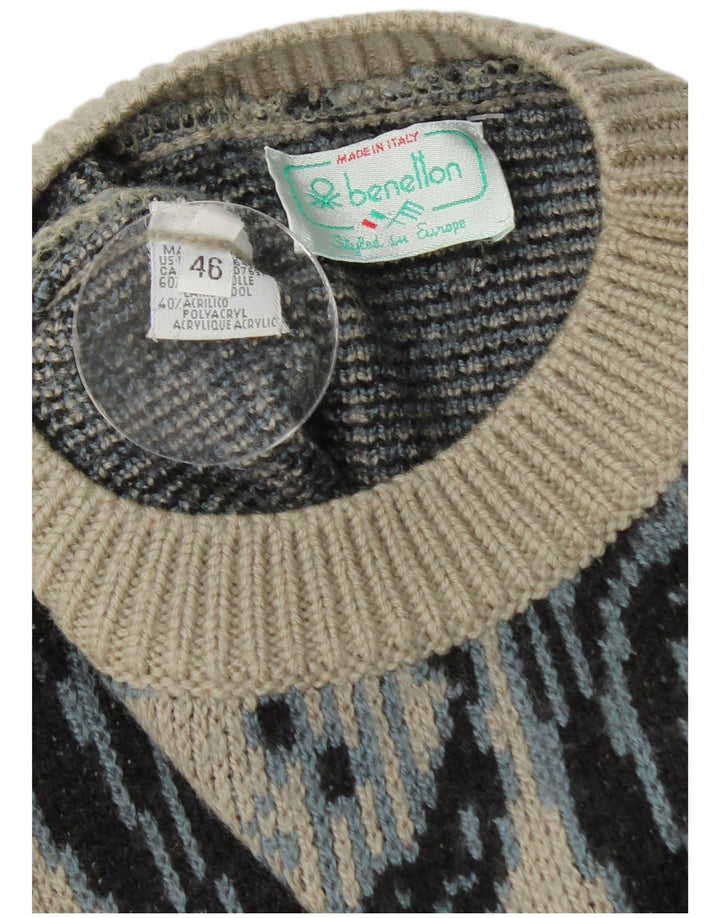 BENETTON Ανδρικό πουλόβερ Longline Crew Neck Jumper IT 46 Large Grey Floral