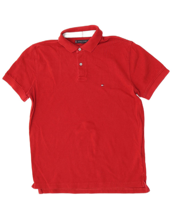 Tommy Hilfiger Ανδρικό πουκάμισο Polo με κανονική εφαρμογή, μεσαίο βαμβακερό μπορντό
