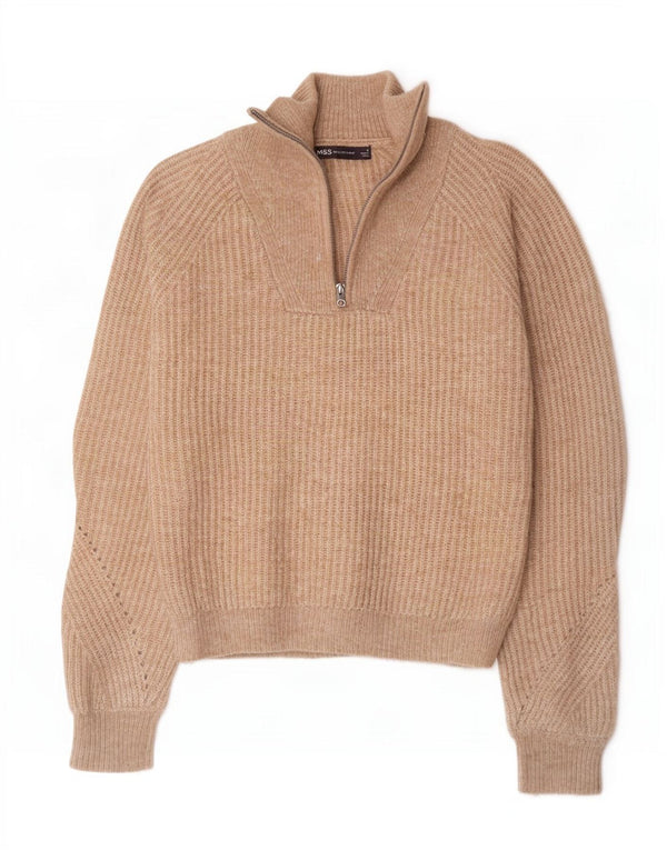 Marks & Spencer Γυναικείο πουλόβερ με φερμουάρ UK 10 Small Brown Flecked