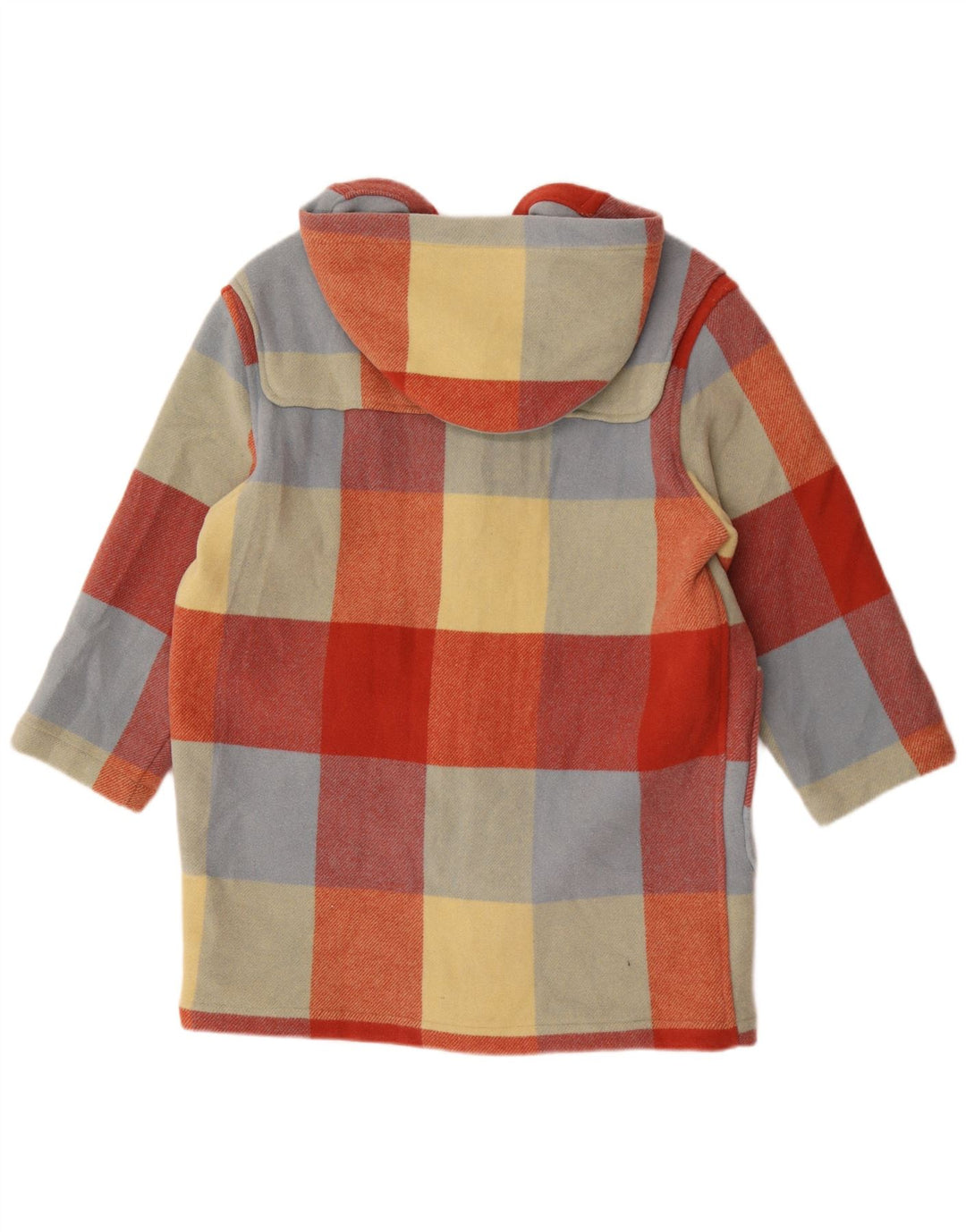 Benetton γυναικείο παλτό Duffle με κουκούλα UK 16 Μεγάλο πολύχρωμο καρό μαλλί