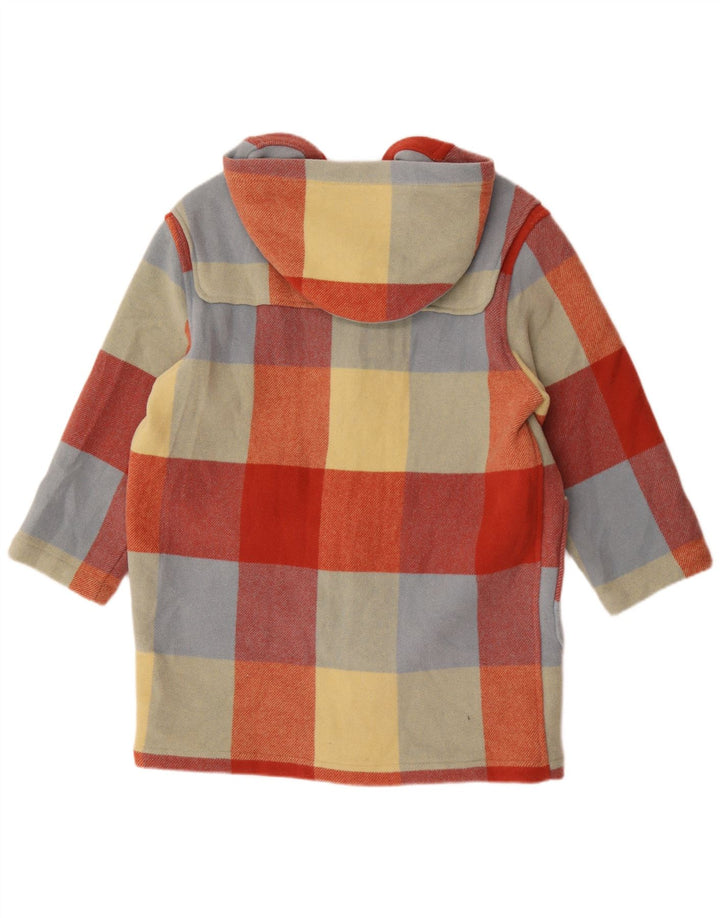 Benetton γυναικείο παλτό Duffle με κουκούλα UK 16 Μεγάλο πολύχρωμο καρό μαλλί