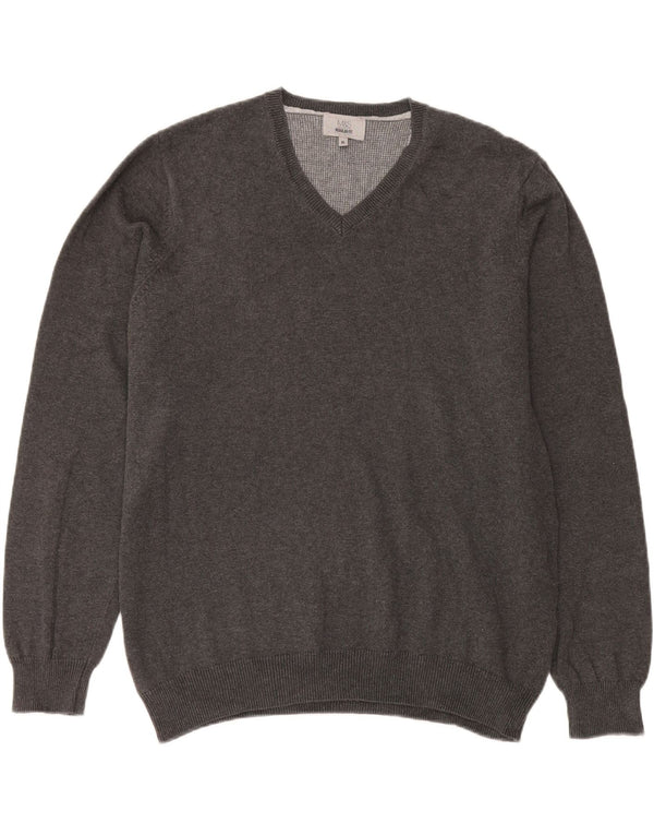 Marks & Spencer Ανδρικό πουλόβερ με κανονική εφαρμογή με λαιμόκοψη XL γκρι βαμβακερό