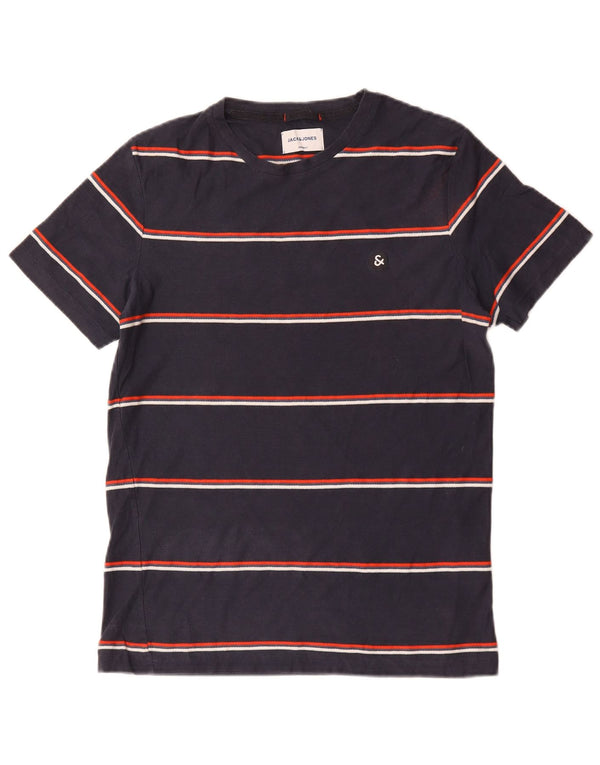 Jack & Jones Mens T-Shirt Top Small Navy Blue Striped Cotton
