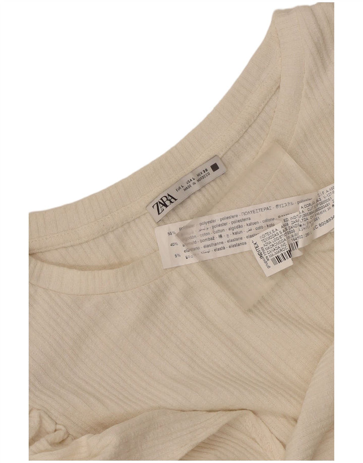 Zara Γυναικεία μπλούζα Crop Top UK 14 Large Off White Polyester