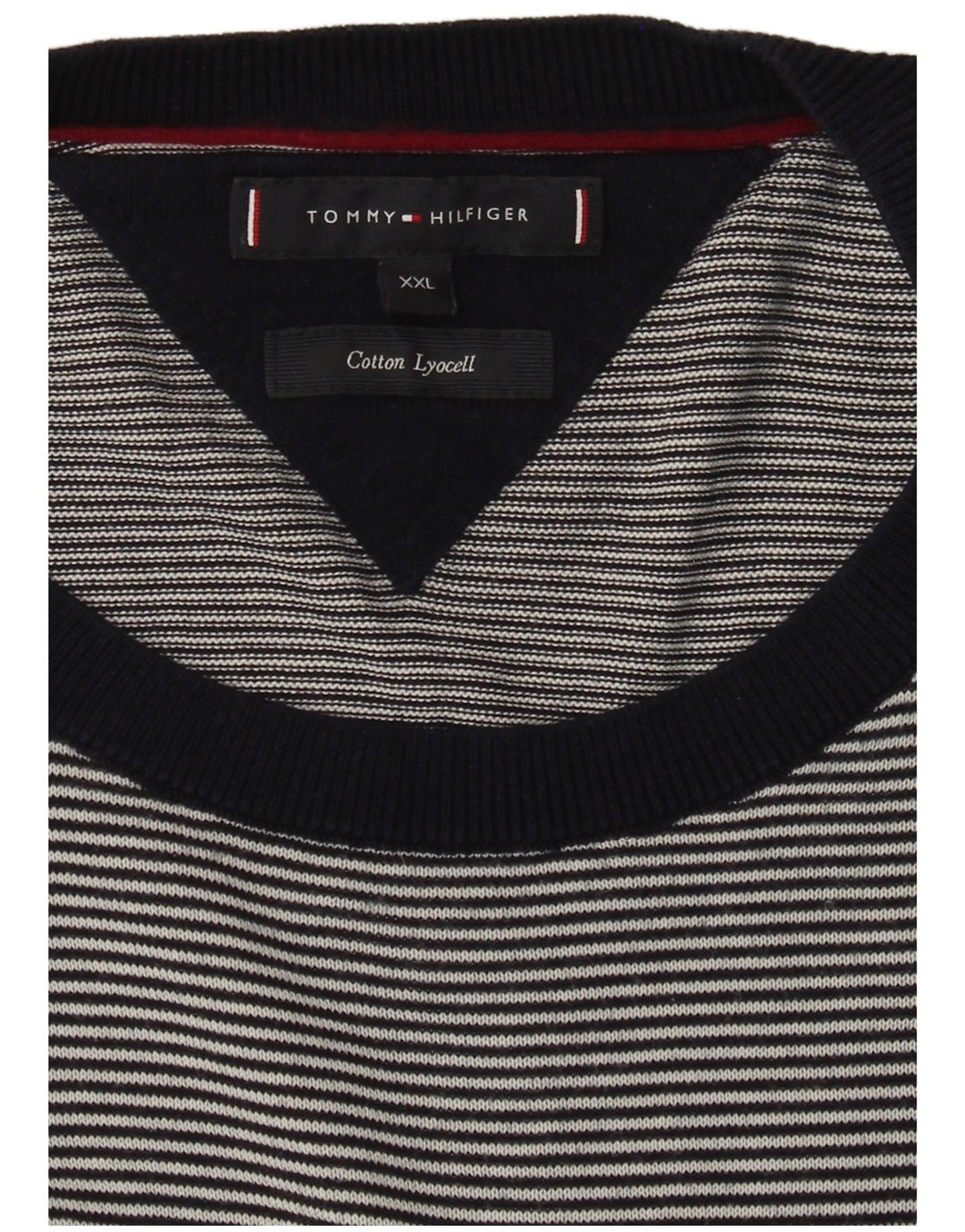 TOMMY HILFIGER Ανδρικό πουλόβερ με λαιμόκοψη 2XL Navy Blue Pinstripe
