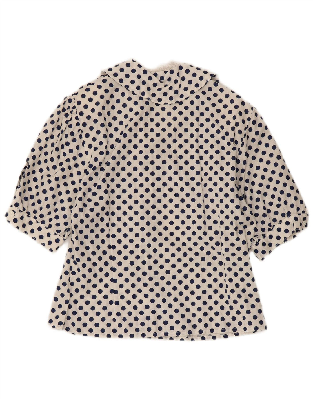 VINTAGE Γυναικείο πουκάμισο 1/2 μανίκι μπλούζα UK 12 μέτριο λευκό πουά