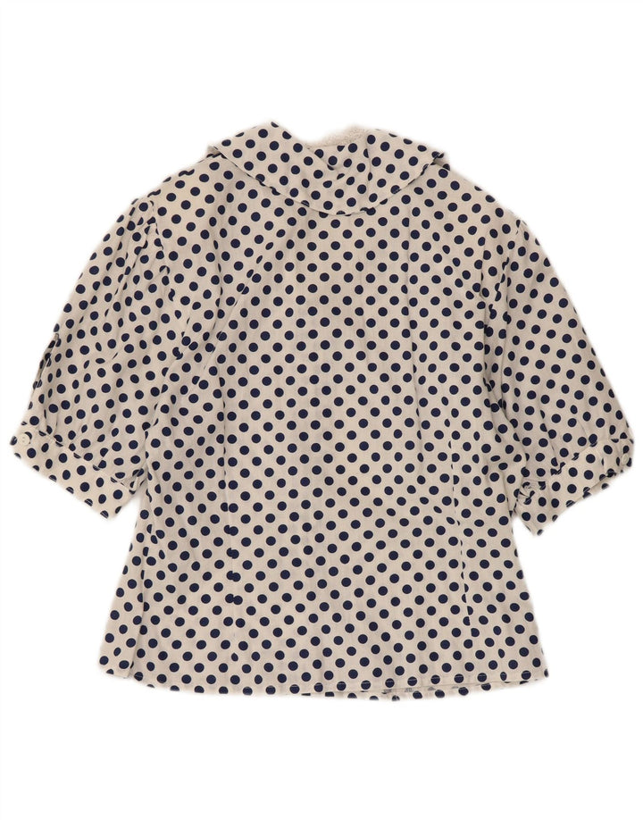 VINTAGE Γυναικείο πουκάμισο 1/2 μανίκι μπλούζα UK 12 μέτριο λευκό πουά