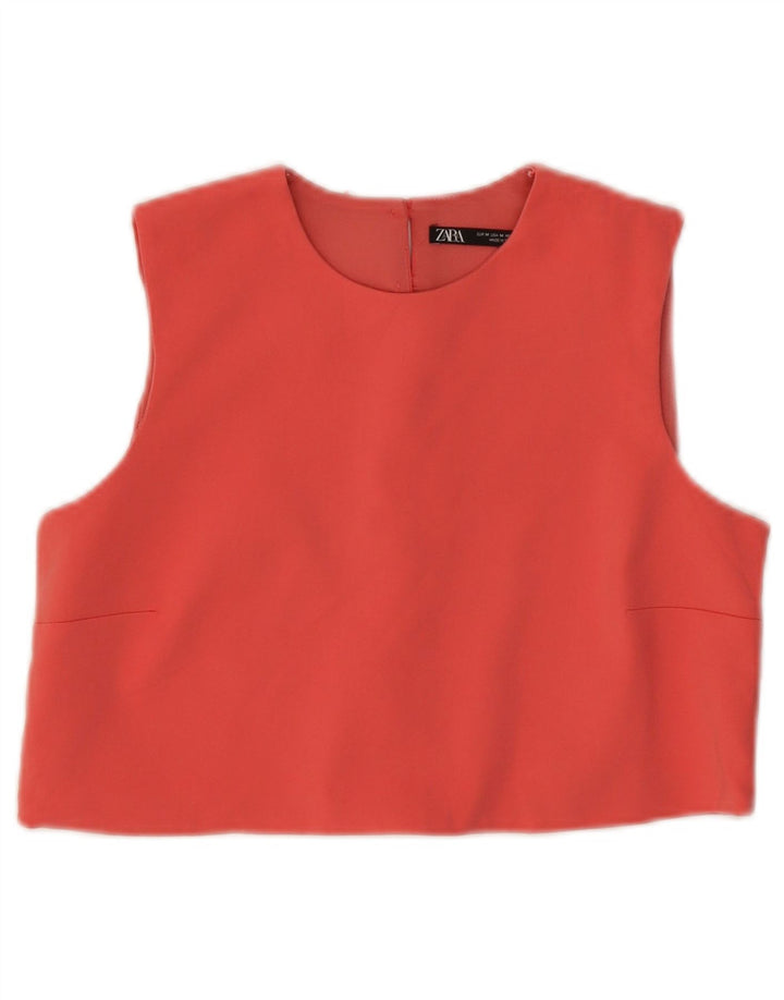 Zara Γυναικείο Αμάνικο Crop Top UK 12 Medium Pink Cotton
