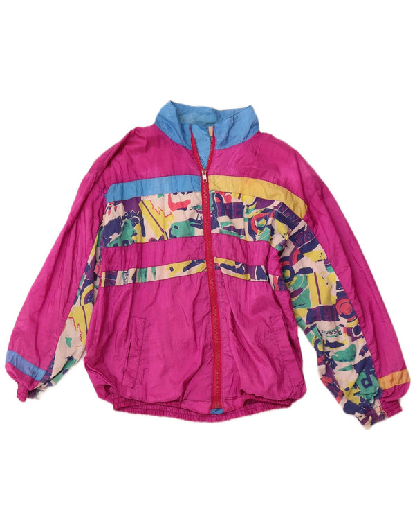 Vintage Γυναικεία Loose Fit αθλητική φόρμα τοπ μπουφάν UK 12 Medium Pink Geometric