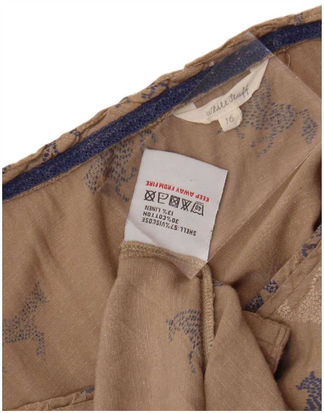 WHITE STUFF Γυναικείο γραφικό φόρεμα A-Line UK 16 Large Beige print Animal