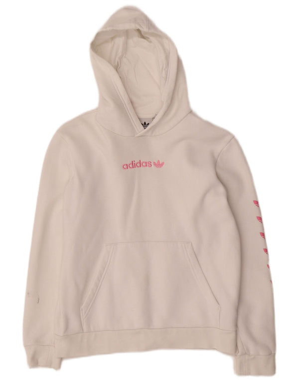 ADIDAS Girls Graphic Hoodie Jumper 11-12 ετών Λευκό βαμβακερό
