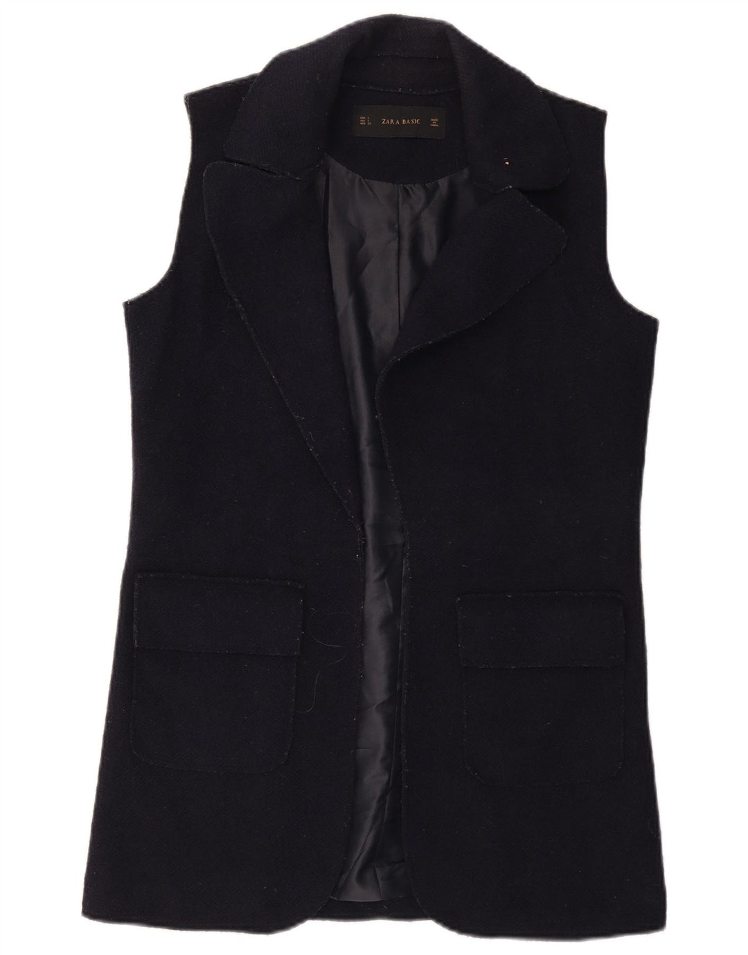 Zara Γυναικείο Longline Open Gilet UK 10 Small Navy Blue Wool