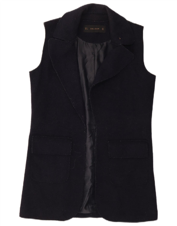 Zara Γυναικείο Longline Open Gilet UK 10 Small Navy Blue Wool