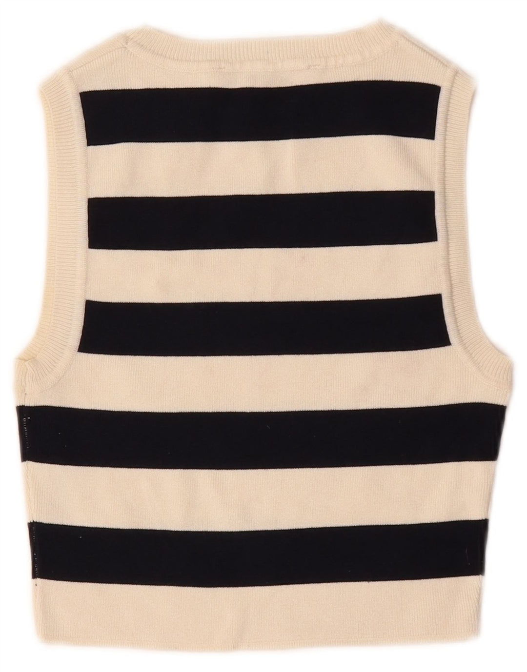 Zara Γυναικείο Αμάνικο Crop Top UK 12 μεσαία λευκή ριγέ βισκόζη