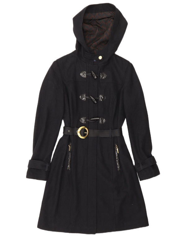 CARACTERE Γυναικείο παλτό Duffle με κουκούλα UK 10 Small Navy Blue Wool