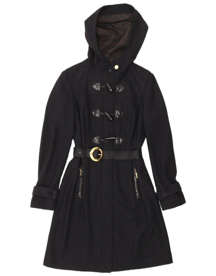 CARACTERE Γυναικείο παλτό Duffle με κουκούλα UK 10 Small Navy Blue Wool