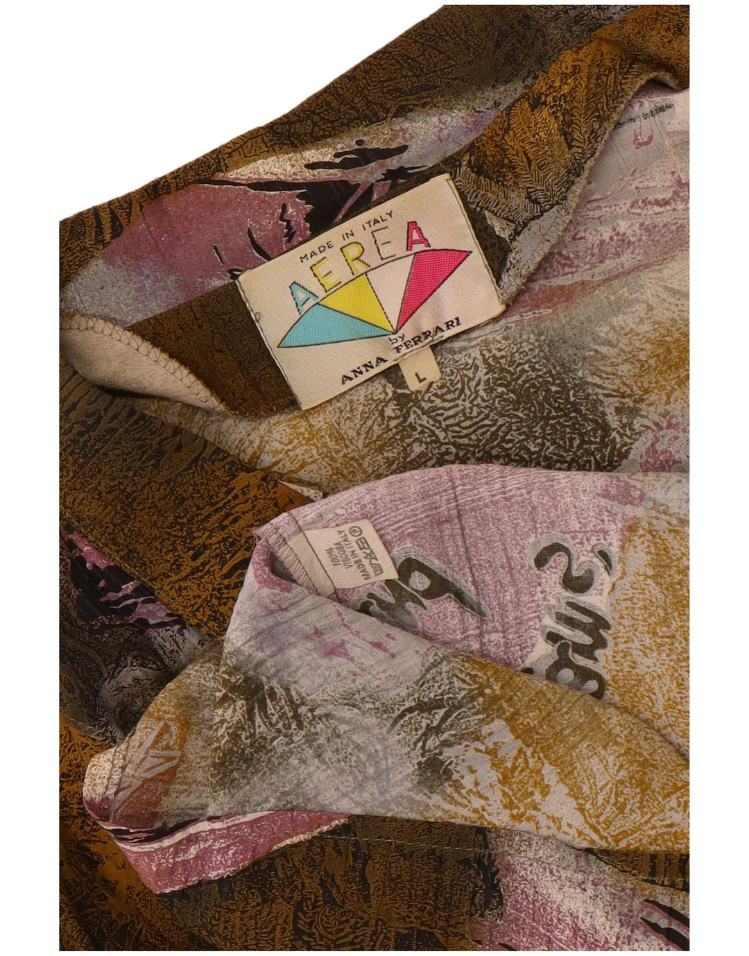 Vintage γυναικείο γραφικό πουκάμισο μπλούζα UK 16 Large Khaki Patchwork