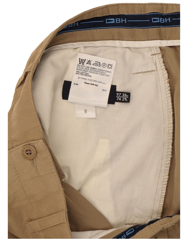 Marks & Spencer Mens Blue Harbor Bootcut Chino Παντελόνι W38 L29 Beige
