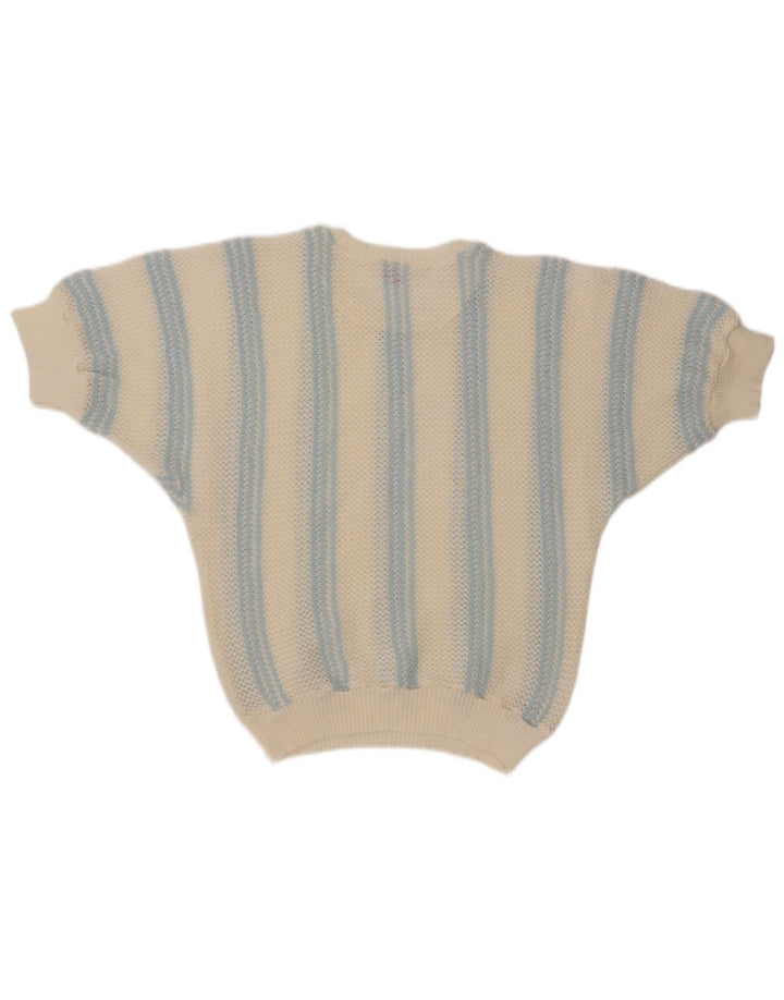 VINTAGE Γυναικείο πουλόβερ με λαιμόκαυστο UK 12 Medium Off White ριγέ