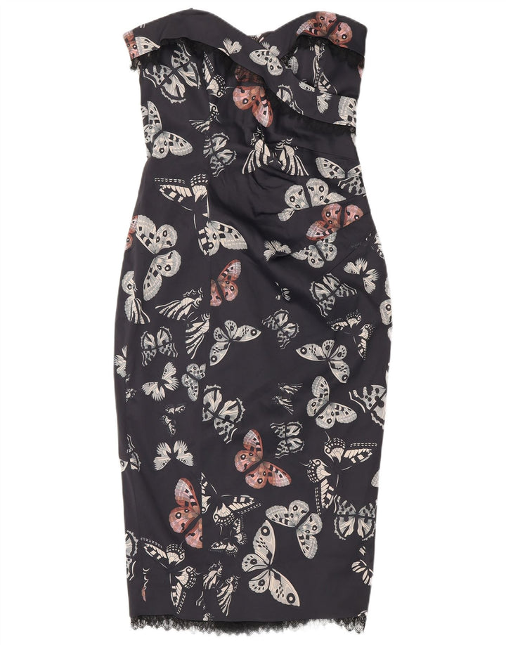 KAREN MILLEN Γυναικείο Στράπλες Φόρεμα UK 12 Medium Navy Blue Butterfly