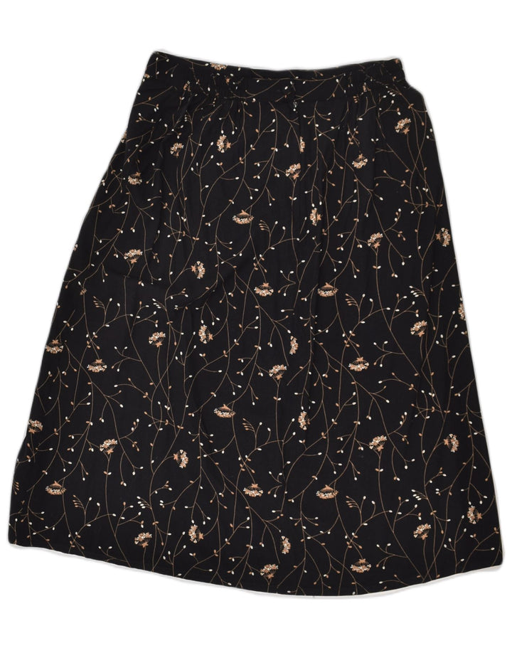 SAG HARBOR Womens A-Line Skirt UK 12 Medium W30 Black Floral Rayon | Vintage Sag Harbor | Thrift | Second-Hand Sag Harbor | Used Clothing | Messina Hembry 