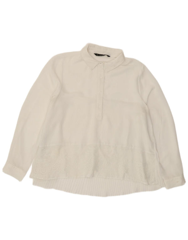 Zara Γυναικείο μακρυμάνικο μπλουζάκι πόλο UK 18 XL Λευκό