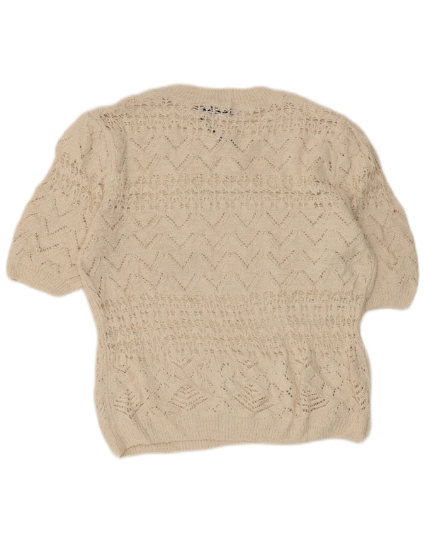 Zara Γυναικεία Crop Crochet Μπλούζα Τοπ UK 12 Medium Off White Polyester